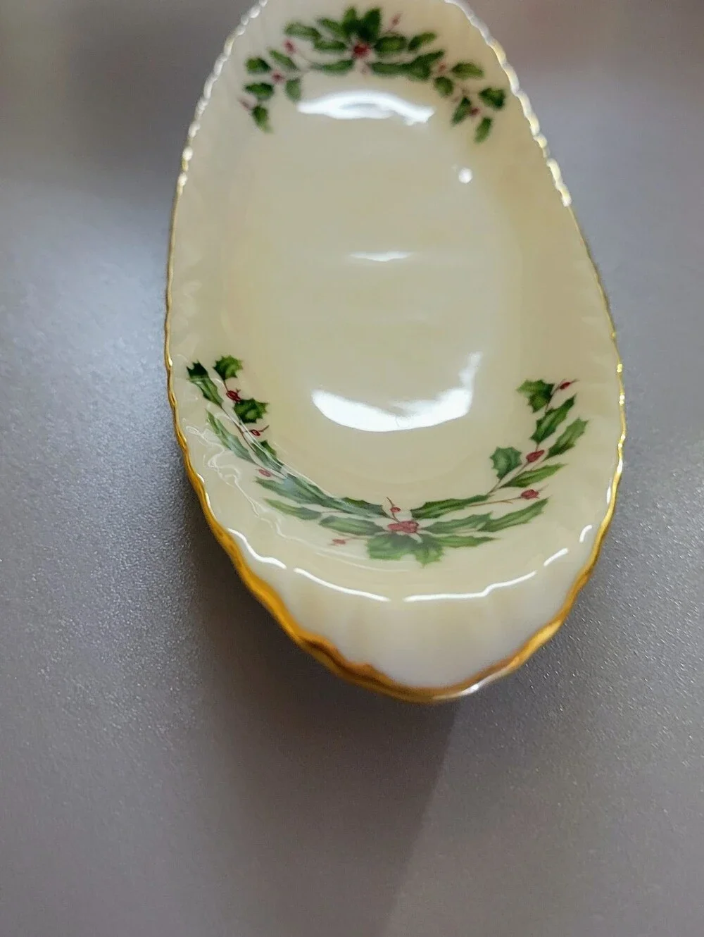 Lenox Christmas Holiday Holly Pattern Vintage China, Condiment Dish, EUC